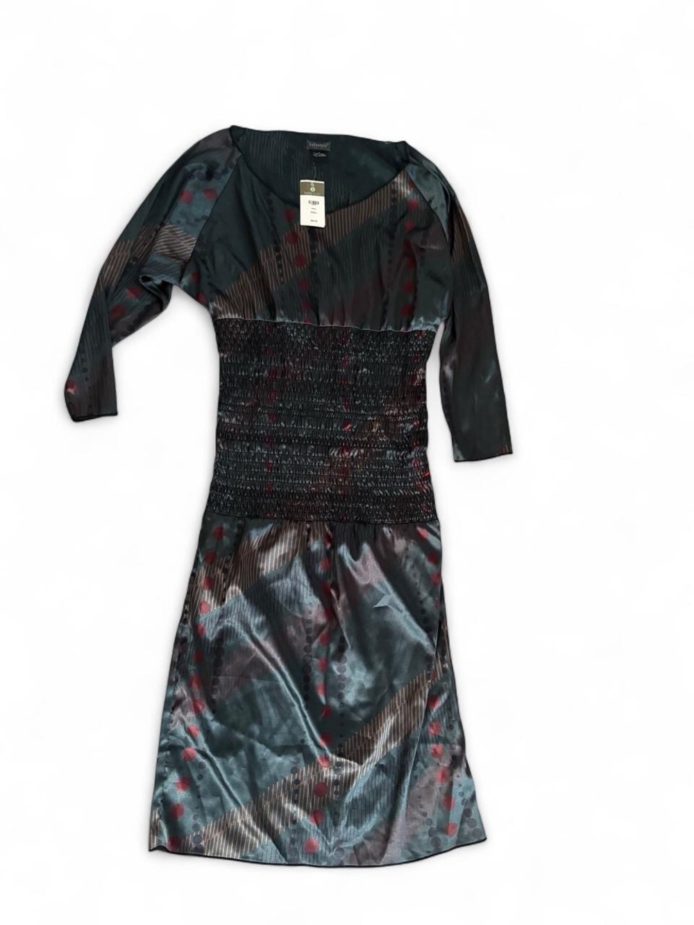 Vintage Y2K Elegant Maternity Black and Dark Green Smocked Waist Dress - Women